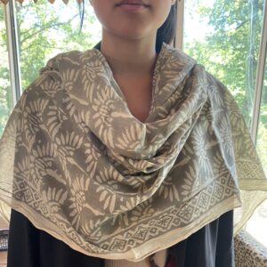 étole coton block print beige gris 1