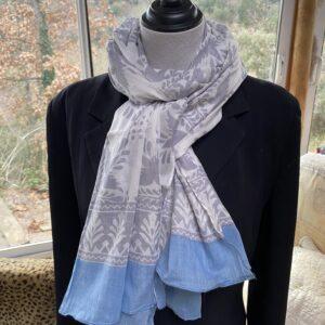 echarpe coton blanc oiseaux gris 1