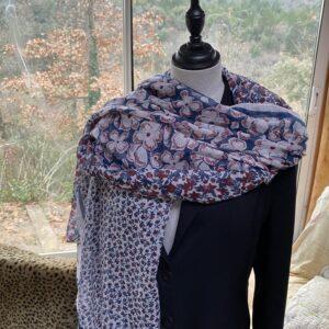 etole pareo polycoton blanc bordeaux bleu fleurs 3
