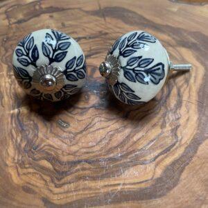 boutons de porte ceramique grand feuilles grises 1