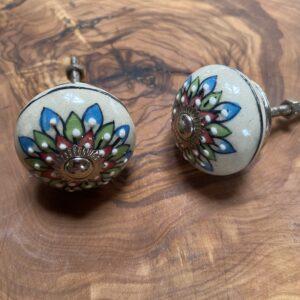 boutons de porte ceramique grand fleur rouge vert bleu 1