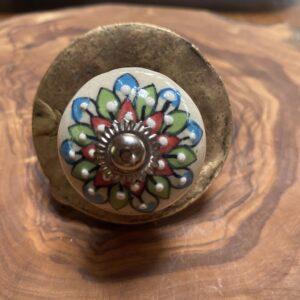 boutons de porte ceramique grand fleur rouge vert bleu 2