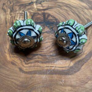 boutons de porte ceramique petit etoile bleue vert 1