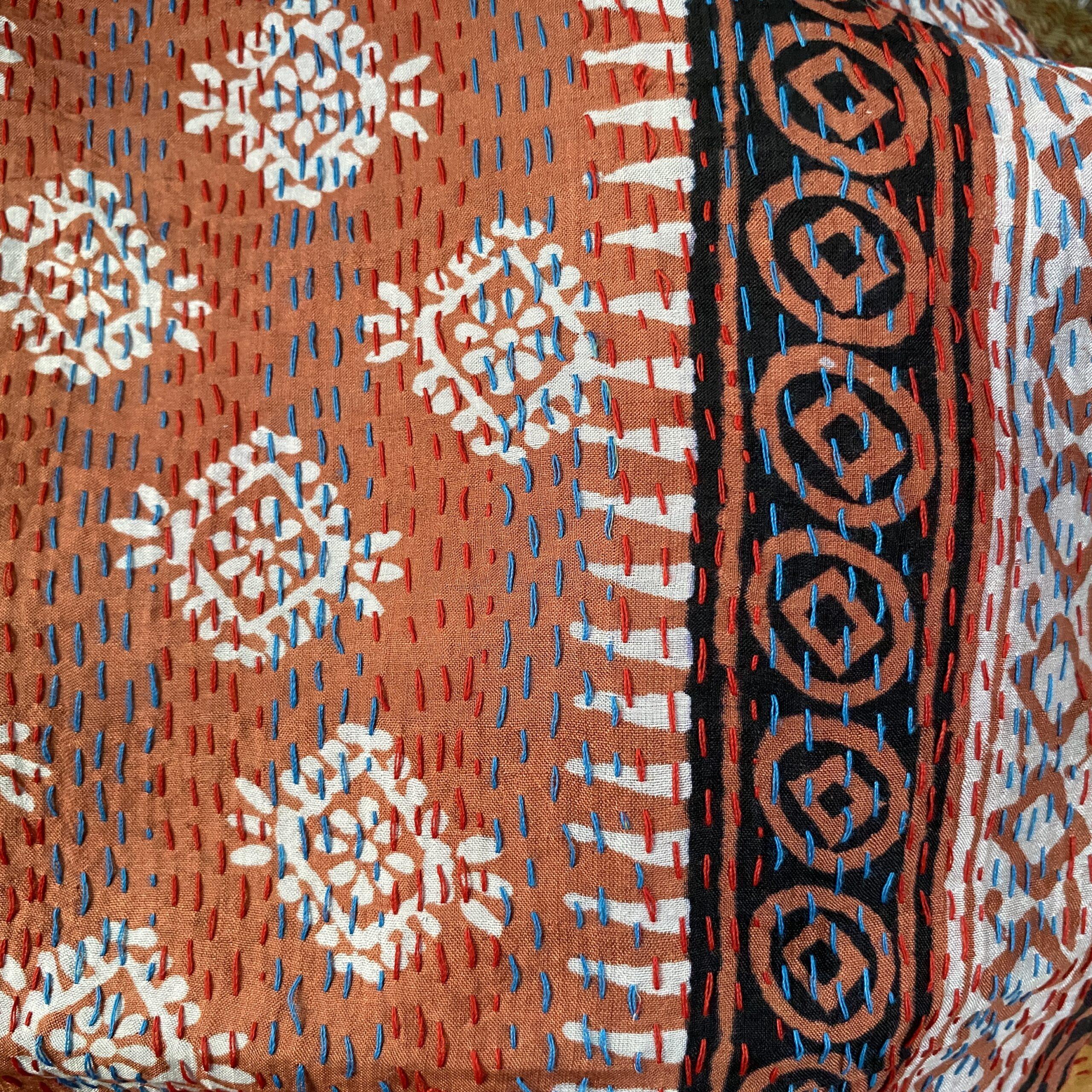 echarpe kantha soie rouille turquoise 1