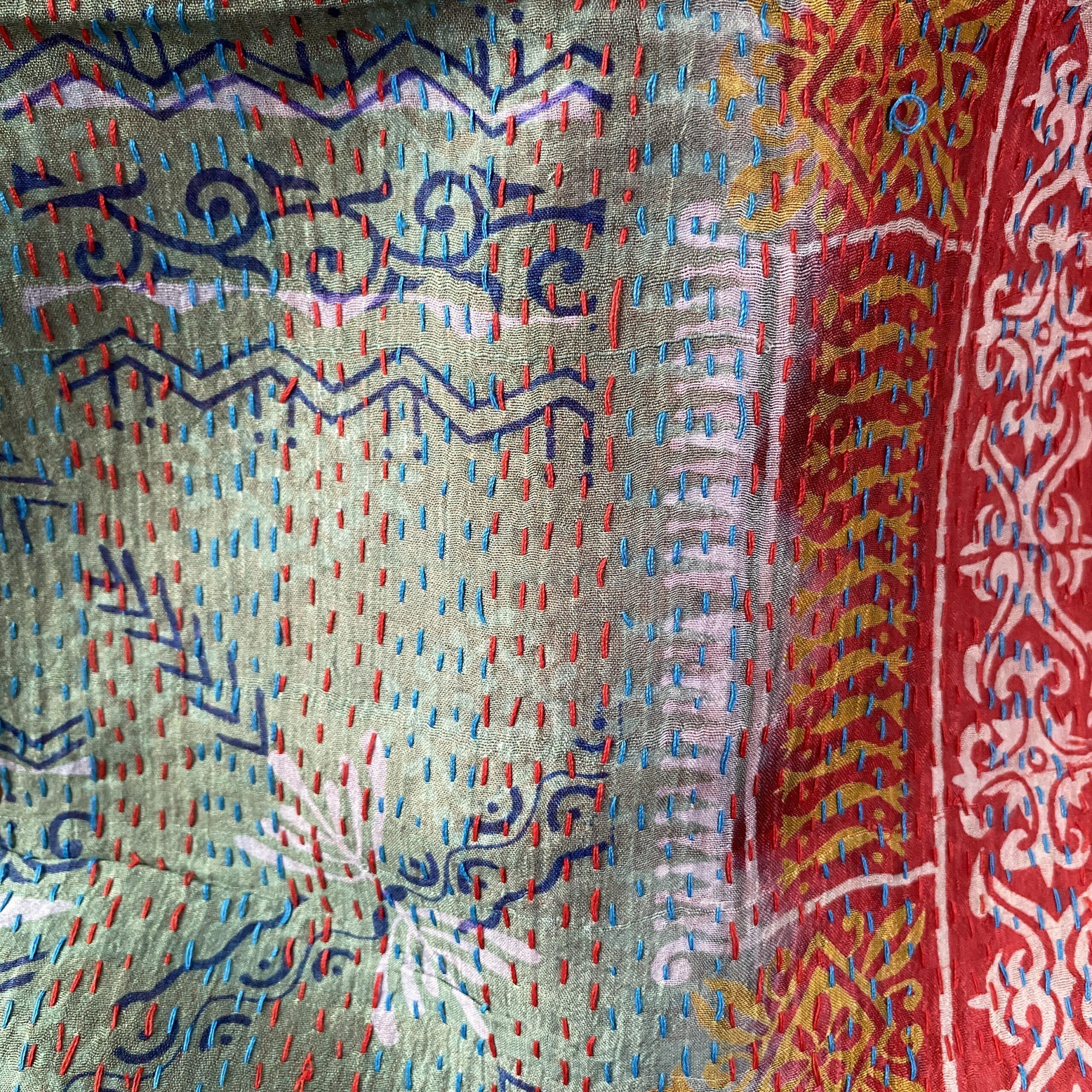 echarpe kantha soie rouille turquoise 2