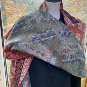 echarpe kantha soie rouille turquoise 3
