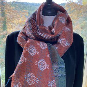 echarpe kantha soie rouille turquoise 5