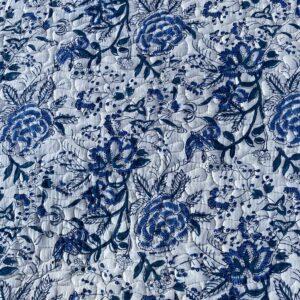 couvre lit blockprint bleu blanc roses 8