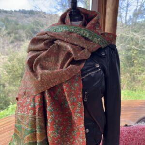 chale kantha beige et orange vert 3