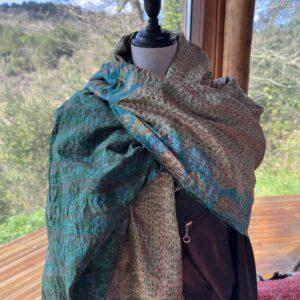 chale kantha beige turquoise et vert 4
