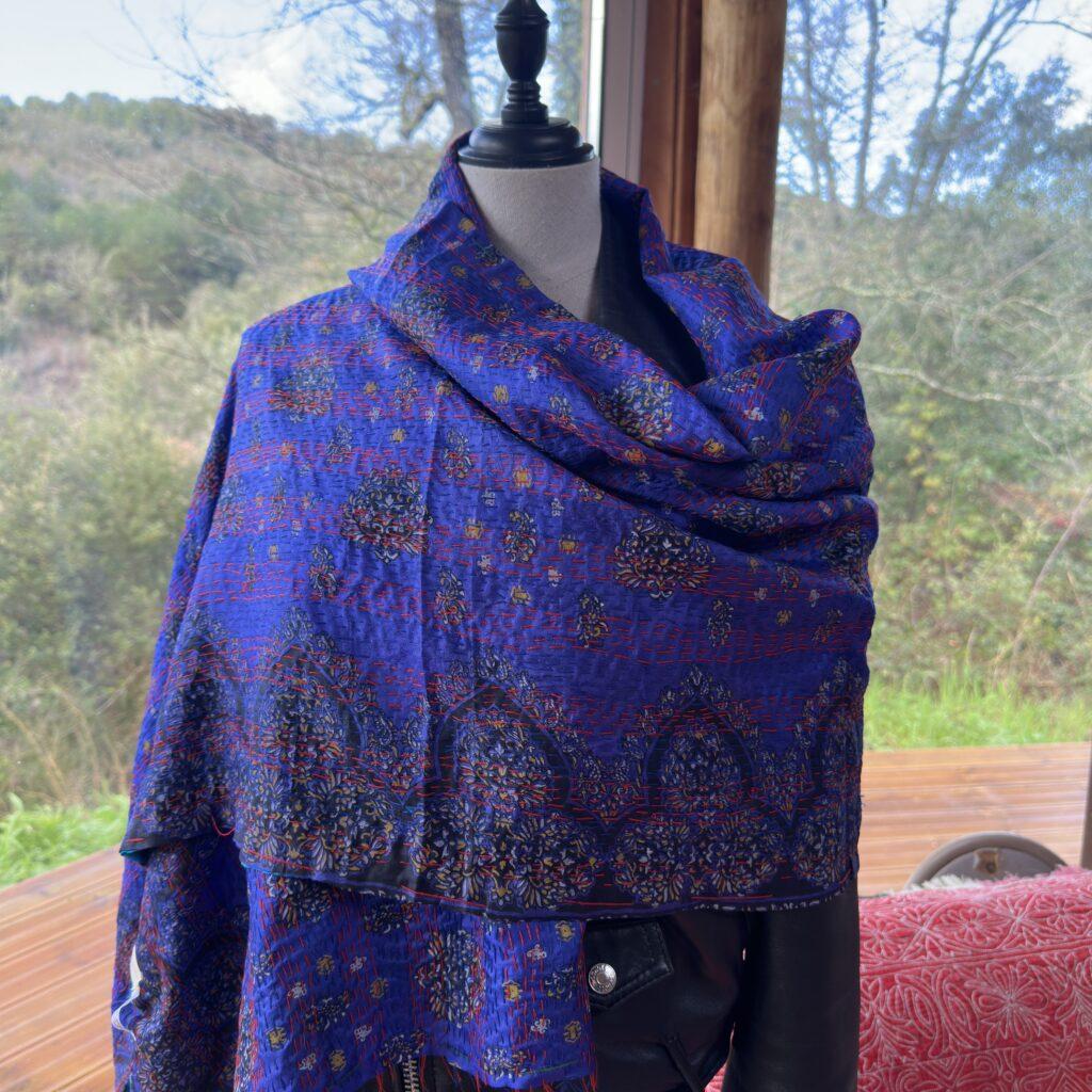 echarpe kantha turquoise et indigo 2