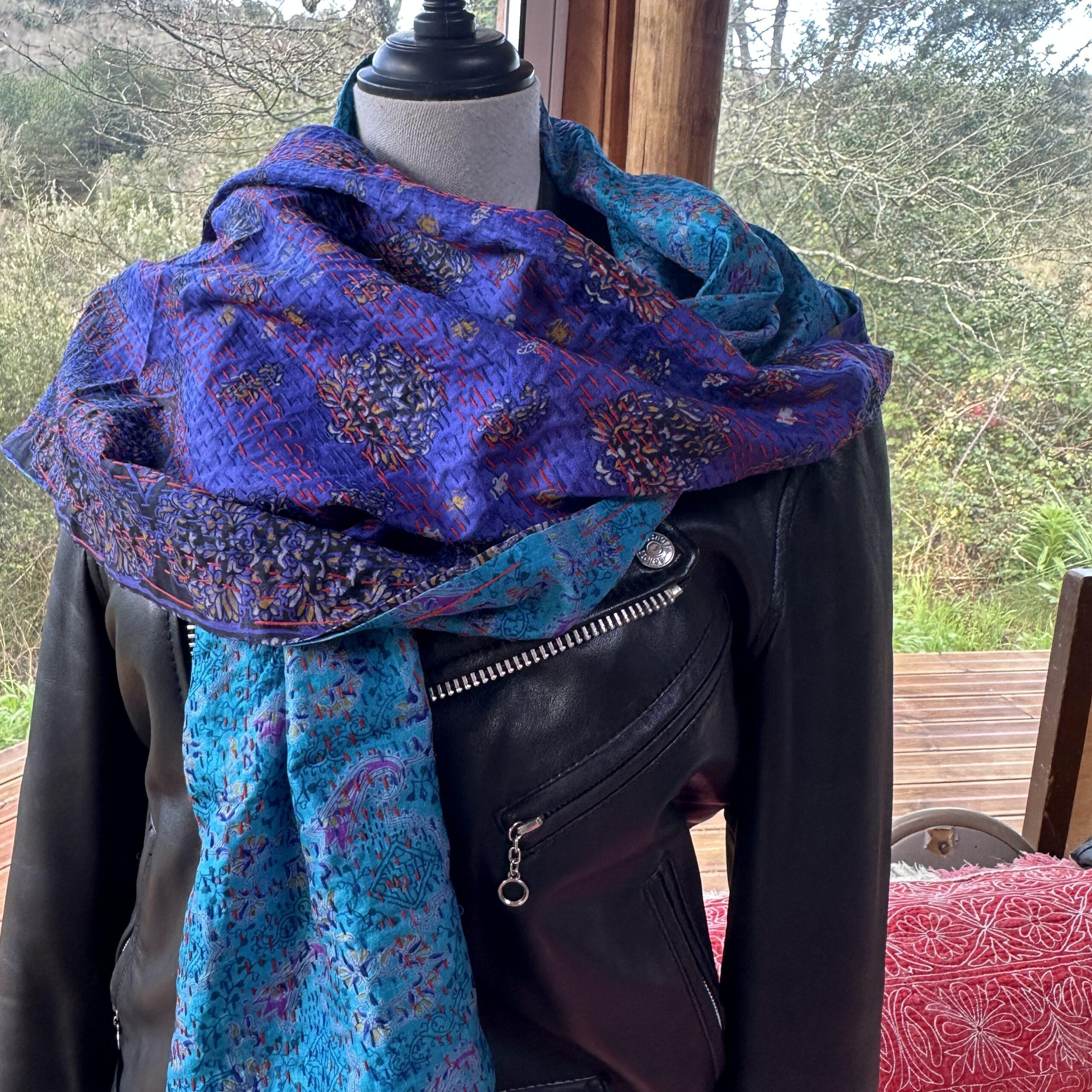 echarpe kantha turquoise et indigo 3