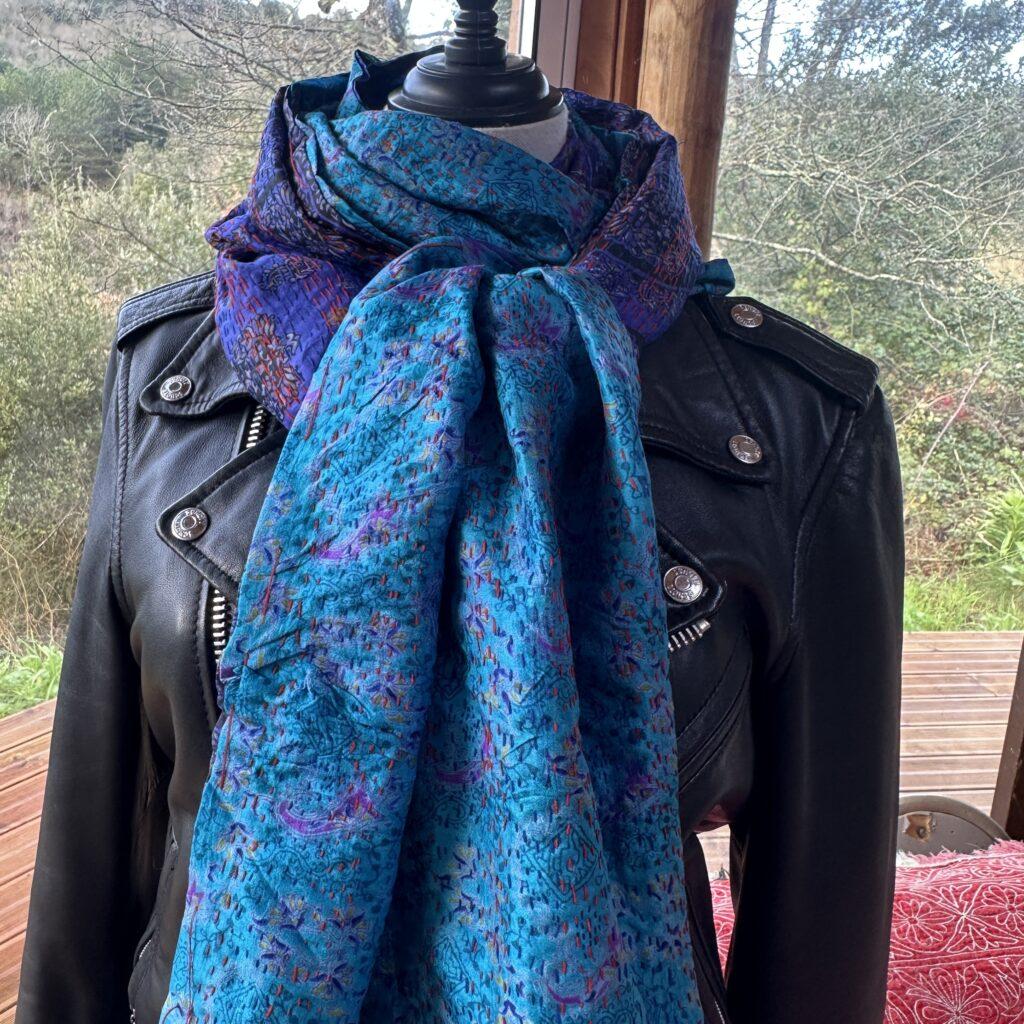 echarpe kantha turquoise et indigo 7