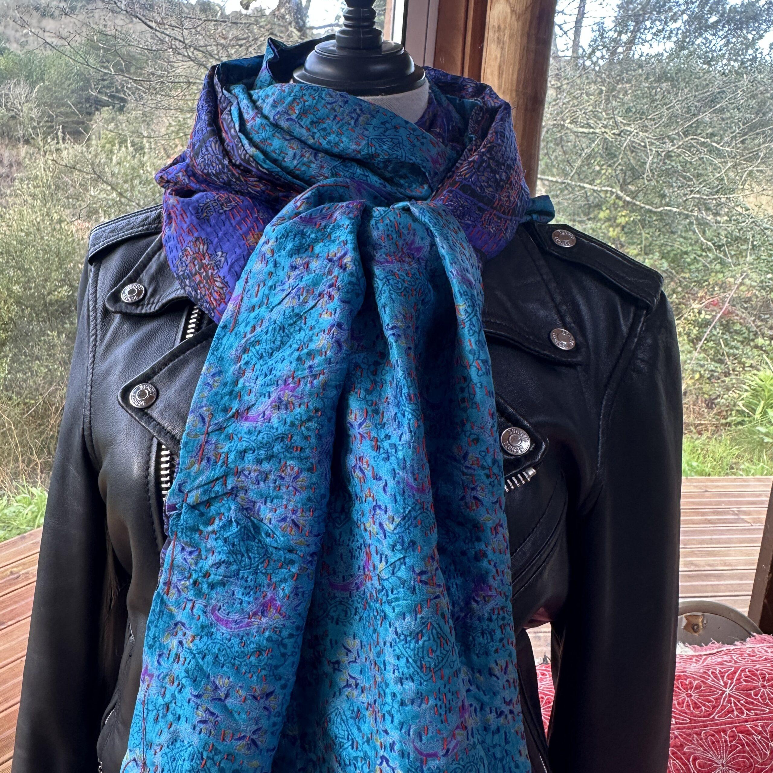echarpe kantha turquoise et indigo 7