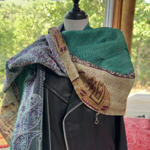 echarpe khanta bleu gris rose et vert beige 1