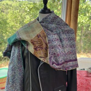 echarpe khanta bleu gris rose et vert beige 2