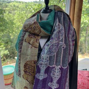 echarpe khanta bleu gris rose et vert beige 5