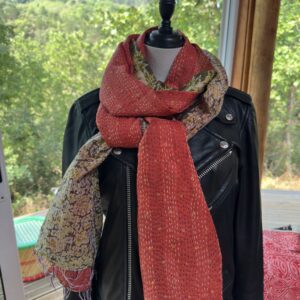 echarpe khanta orange et beige vert 4