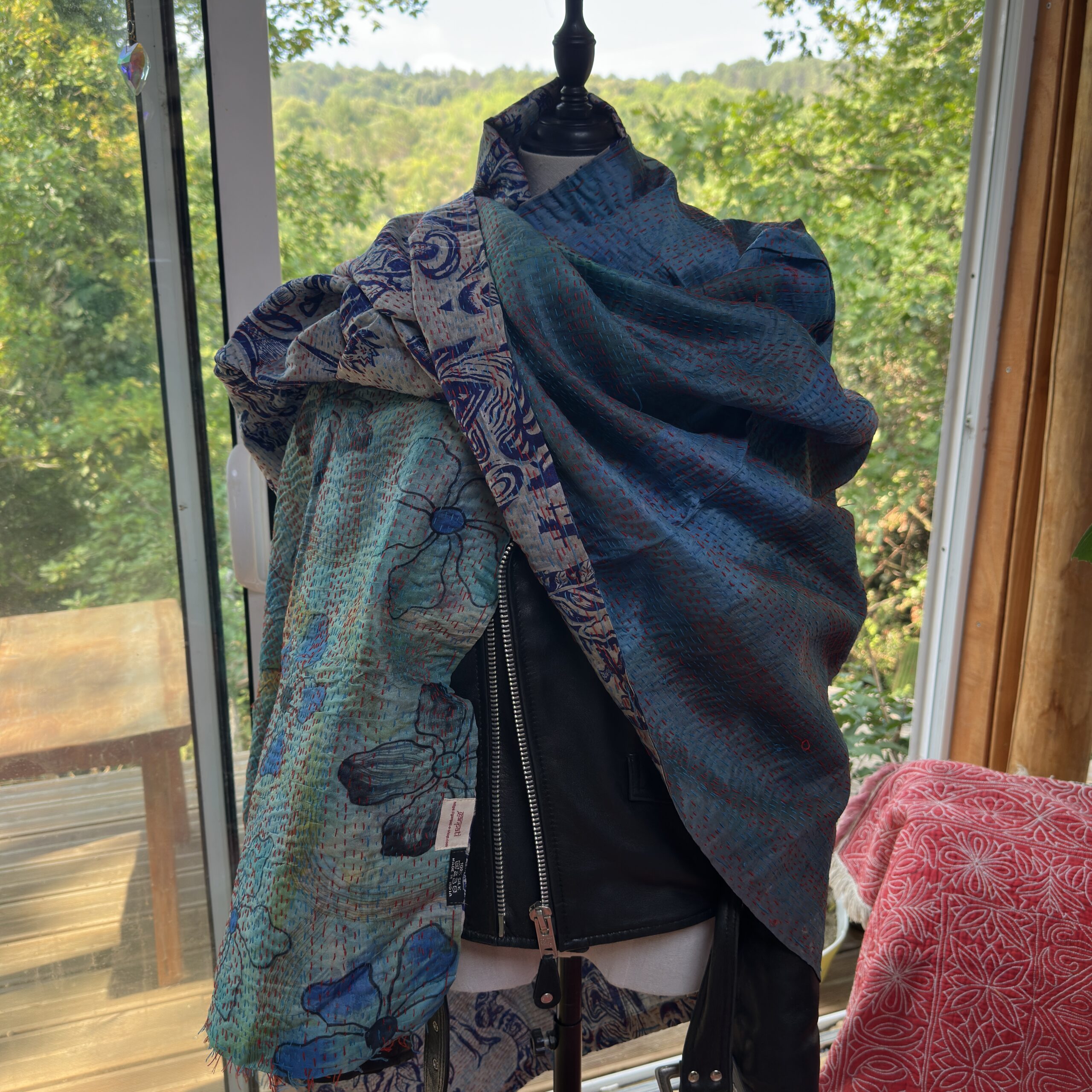 etole kantha bleu turquoise et gris bleu 1